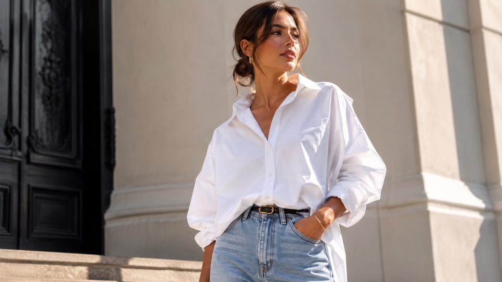 French tuck, węzeł czy na wypust? Zobacz, jak nosić koszulę oversize do spodni, jak stylizować wersję jeansową i długą – bez efektu „za duża”.