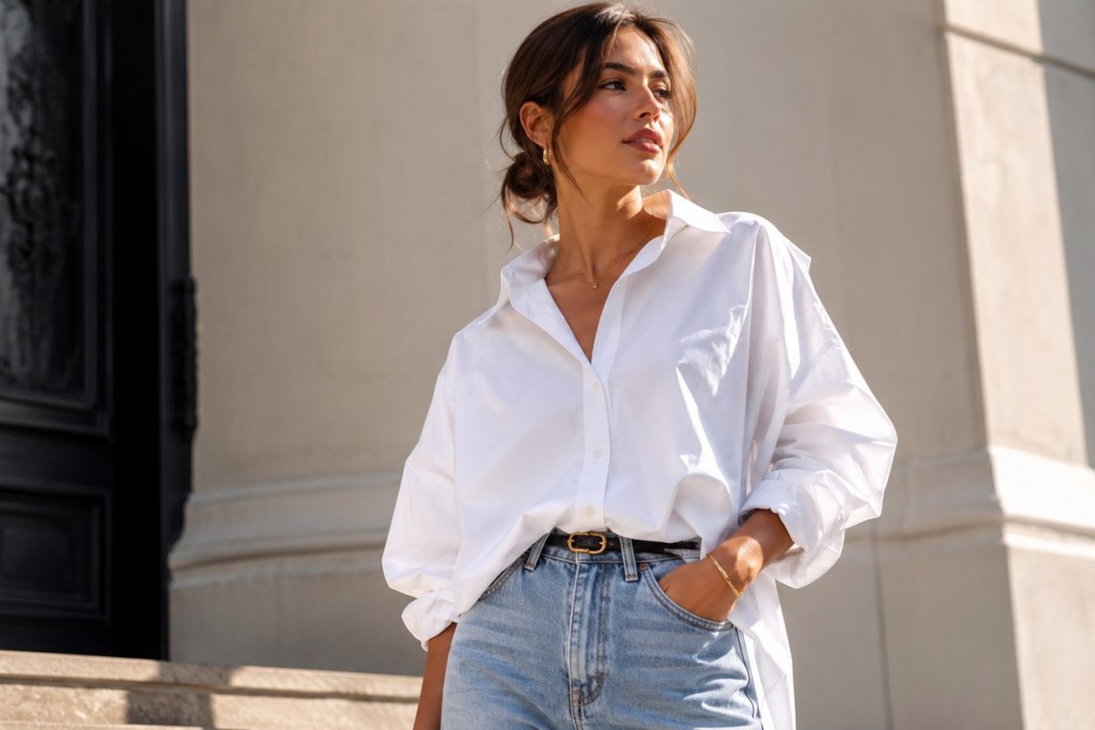 French tuck, węzeł czy na wypust? Zobacz, jak nosić koszulę oversize do spodni, jak stylizować wersję jeansową i długą – bez efektu „za duża”.